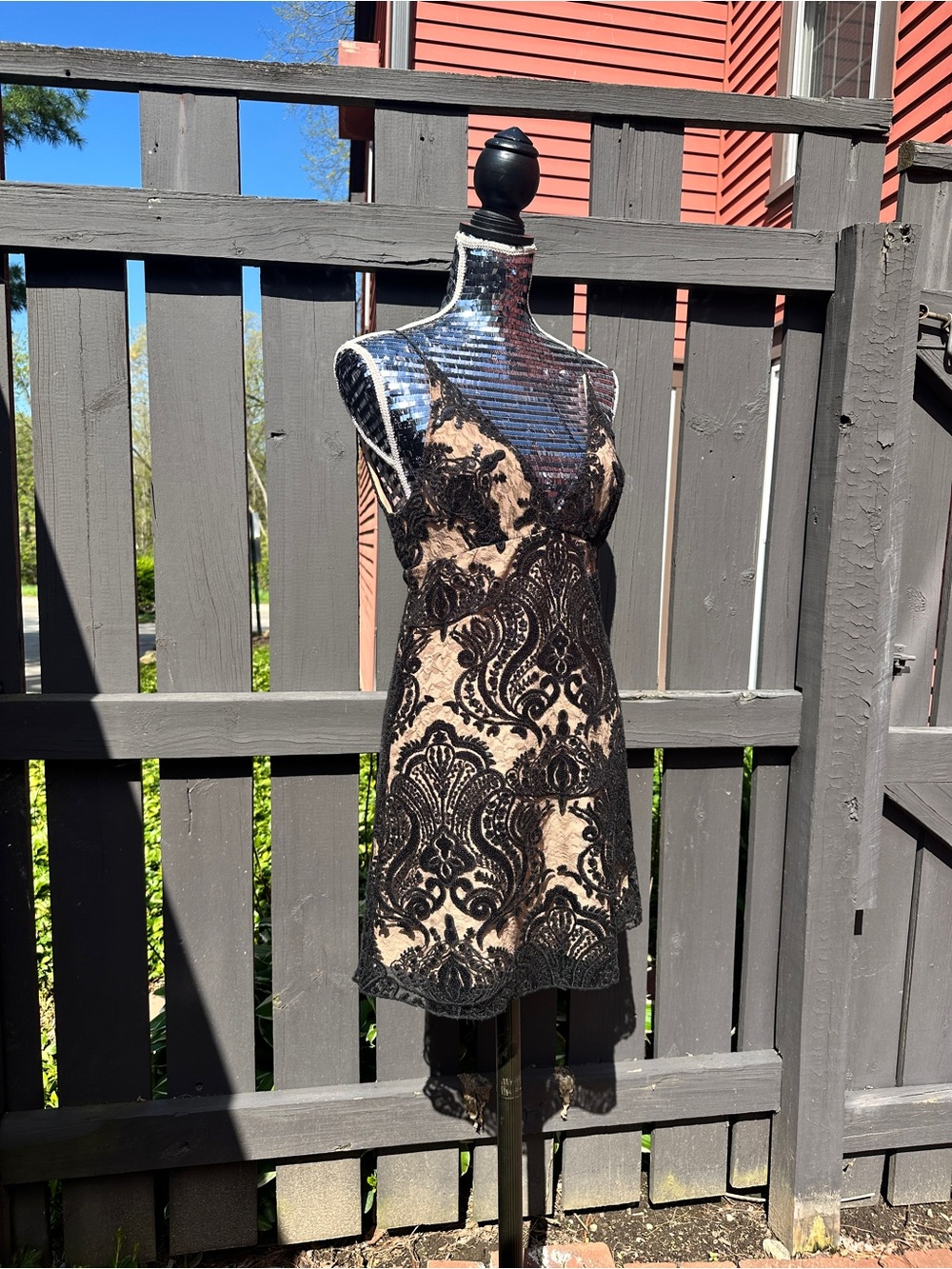 Free People Black Lace Overlay Mini Dress with Nude Lining